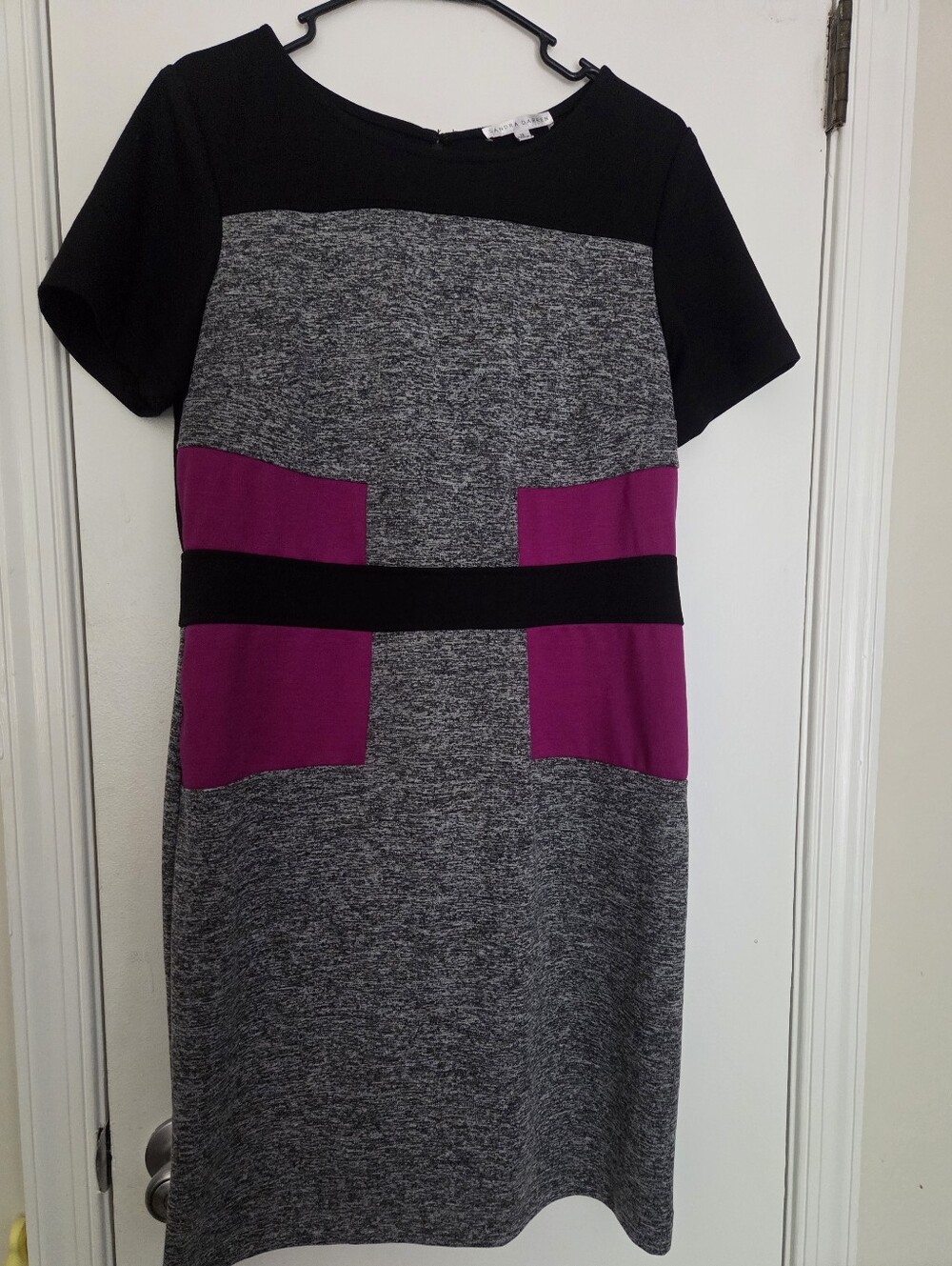 Sandra Darren Sz 12 Colorblock Dress Black Grey Magenta Shift Dress